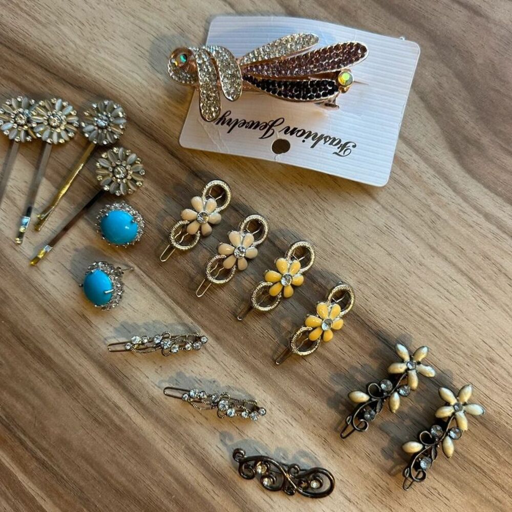 Mixed Lot Hair Accessories Earrings Rhinestone Floral Barrettes Fashion Jewelry